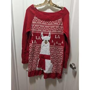 Christmas Llama Ugly Sweater Dress Pullover Holiday Time Red Women's S (4-6)